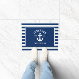 Felpudo Nautical Lake House Navy Anclaje a rayas azules