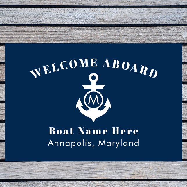 Felpudo Nautical Naval Blue Anchor Welcome Aboard (Bienven (Subido por el creador)