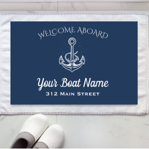Felpudo Nautical Naval Blue Welcome Aboard Anchor Bot Name