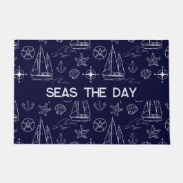 Felpudo Nautical Navy Blue Sailboat Pattern