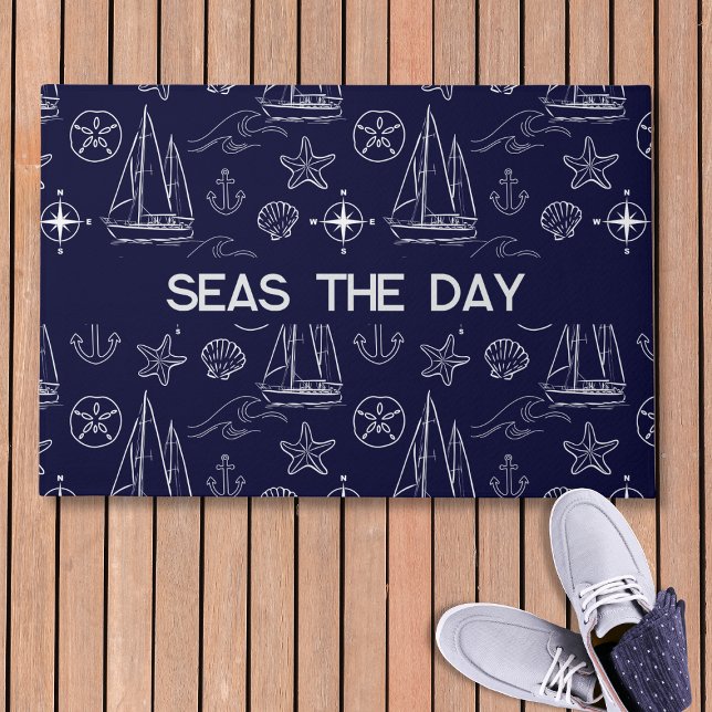 Felpudo Nautical Navy Blue Sailboat Pattern Name  (Subido por el creador)