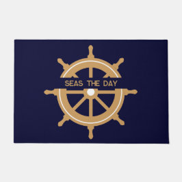 Felpudo Nautical Navy Blue Wheel Custom Name