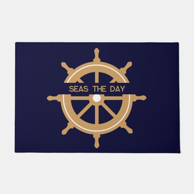 Felpudo Nautical Navy Blue Wheel Custom Name (Anverso)