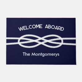 Felpudo Nautical Navy Blue White Rope Welcome Aboard