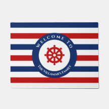 Nautical Rudder Navy Blue Red White Stripes