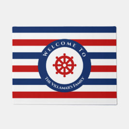 Felpudo Nautical Rudder Navy Blue Red White Stripes