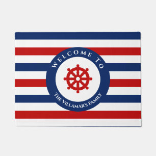 Felpudo Nautical Rudder Navy Blue Red White Stripes