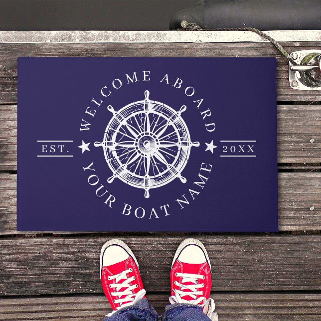 Felpudo Nautical Ship Wheel Boat Name Welcome Doormat (Nautical Ship Wheel Boat Name Welcome Doormat)