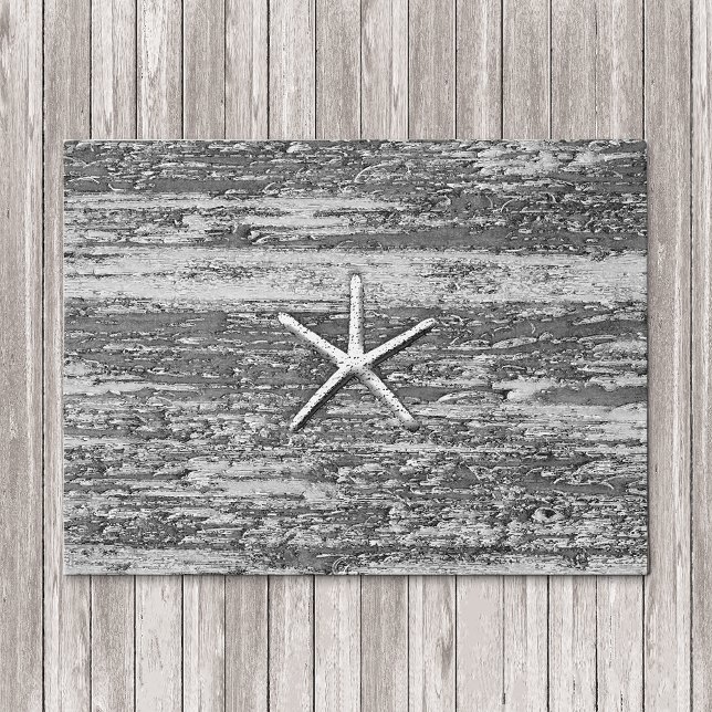 Felpudo Nautical Starfish Weathered Driftwood Watercolor (Subido por el creador)