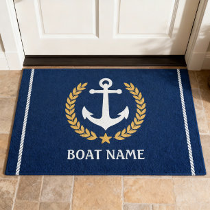 Felpudo Nautical Thamed Boat Name Anchor Gold Laurel Naval