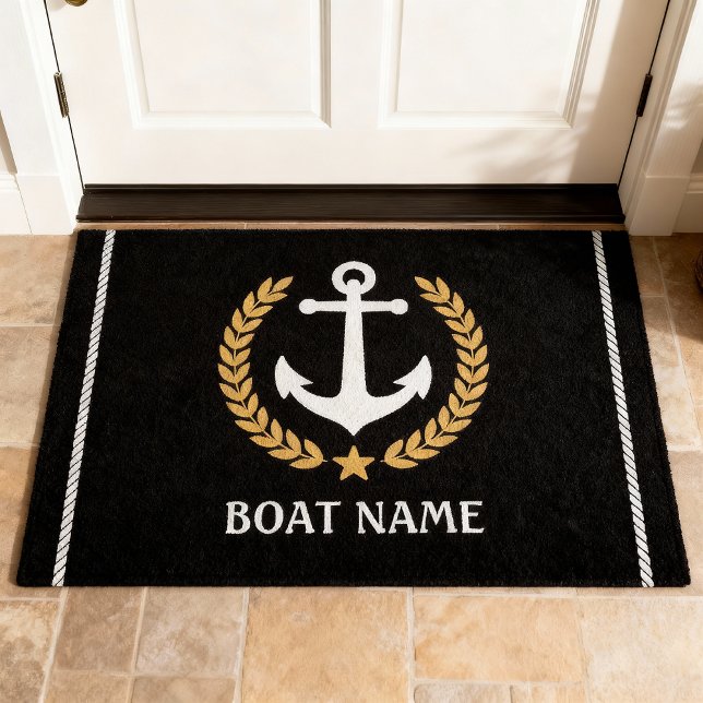 Felpudo Nautical Themed Bote Name Anchor Gold Laurel Star (Subido por el creador)