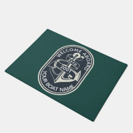 Felpudo Nautical Verde "Bienvenido a bordo" personalizado