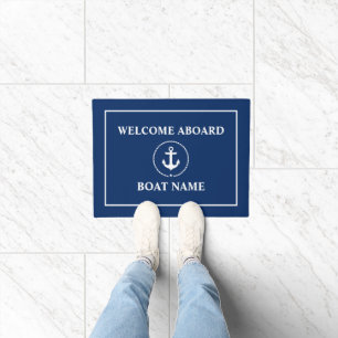 Felpudo Nautical Welcome Anchor Rope Bote Nombre Azul