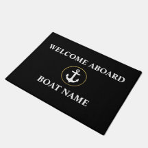 Nautical Welcome Boot Nombre Black Gold Door Mat