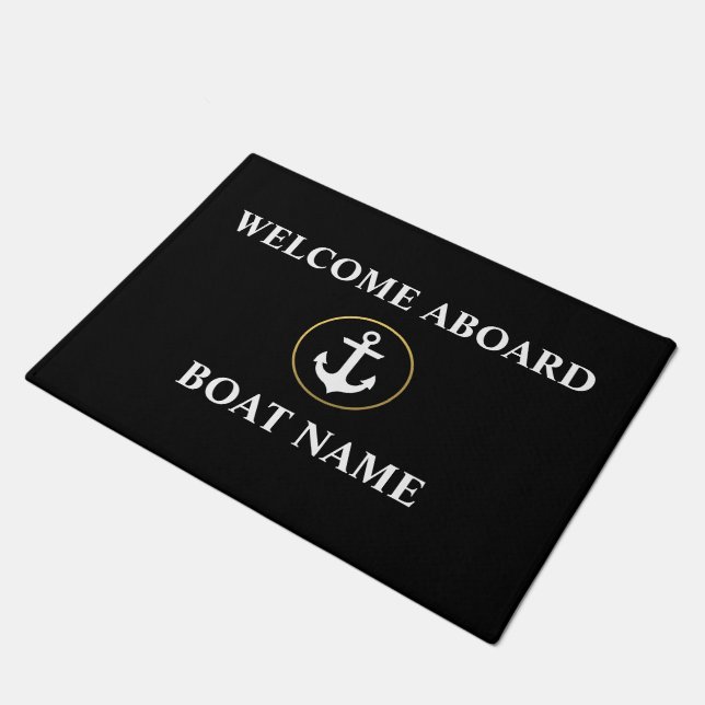 Felpudo Nautical Welcome Boot Nombre Black Gold Door Mat (Angular)
