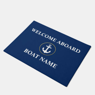 Felpudo Nautical Welcome Bot Name Blue Gold Door Mat