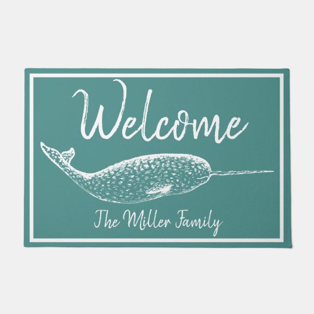 Felpudo Nautical White Narwhal - Personalizado (Anverso)