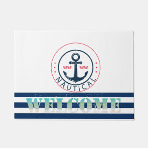 Felpudo Náutico, Nombre del barco, Ancla Rayas Azul Marino
