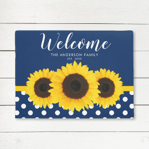 Felpudo Nave azul polka dot girasol personalizado