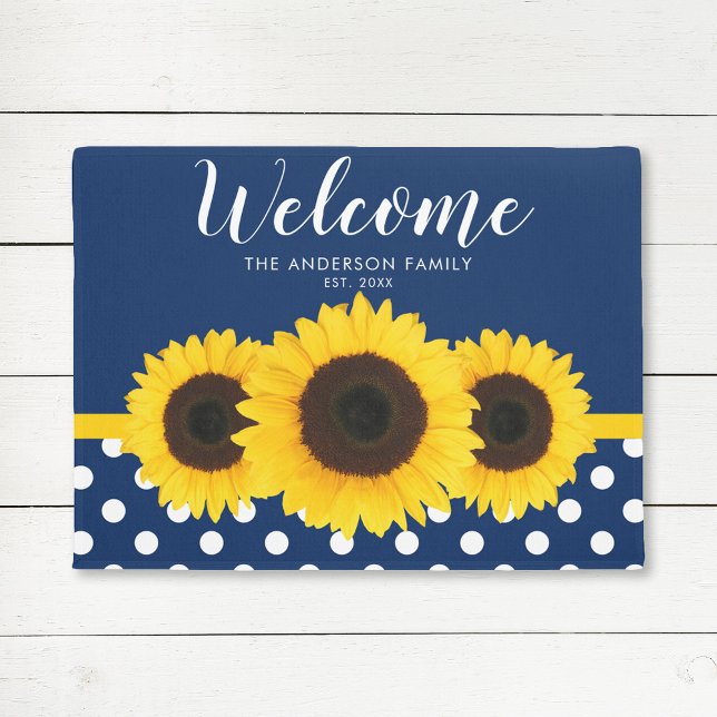 Felpudo Nave azul polka dot girasol personalizado (Subido por el creador)