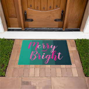 Felpudo Navidad Alegre y Brillante Verde Rosa