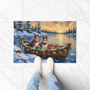 Felpudo Navidad con barco de Shetland Sheepdog