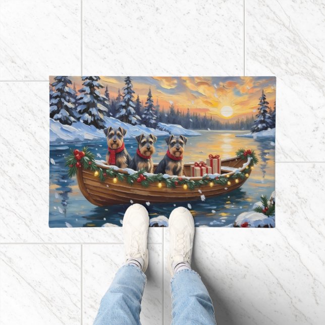 Felpudo Navidad de barco de Schnauzer (Interior)