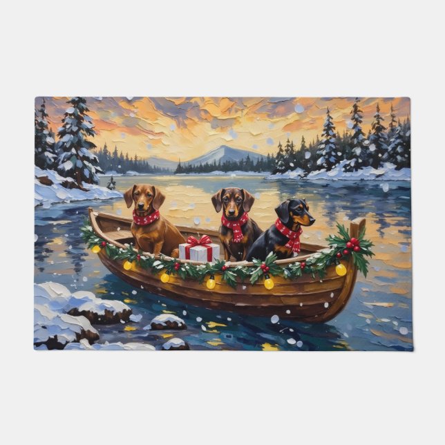 Felpudo Navidad de Dachshund en Barco (Anverso)