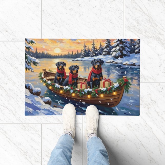 Felpudo Navidad de Rottweiler en Barco Fiesta (Interior)