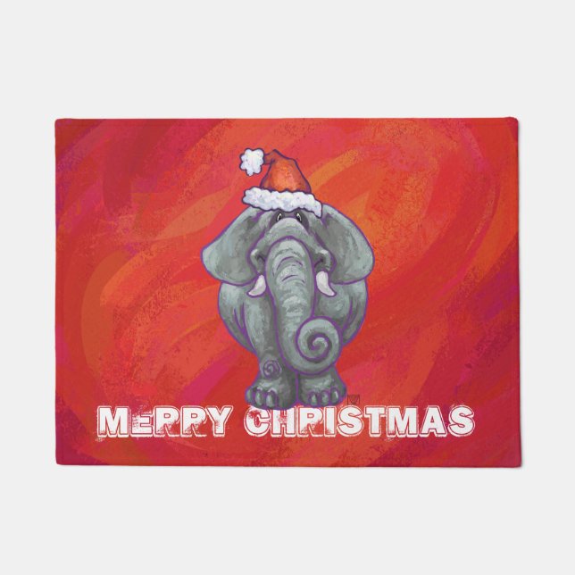 Felpudo Navidad del elefante en rojo (Anverso)