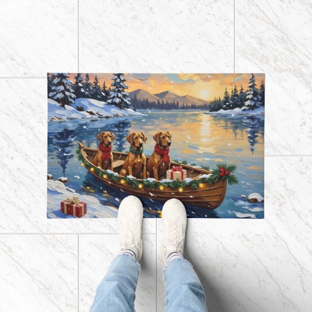 Felpudo Navidad en Barco con Rhodesian Ridgeback (Interior)