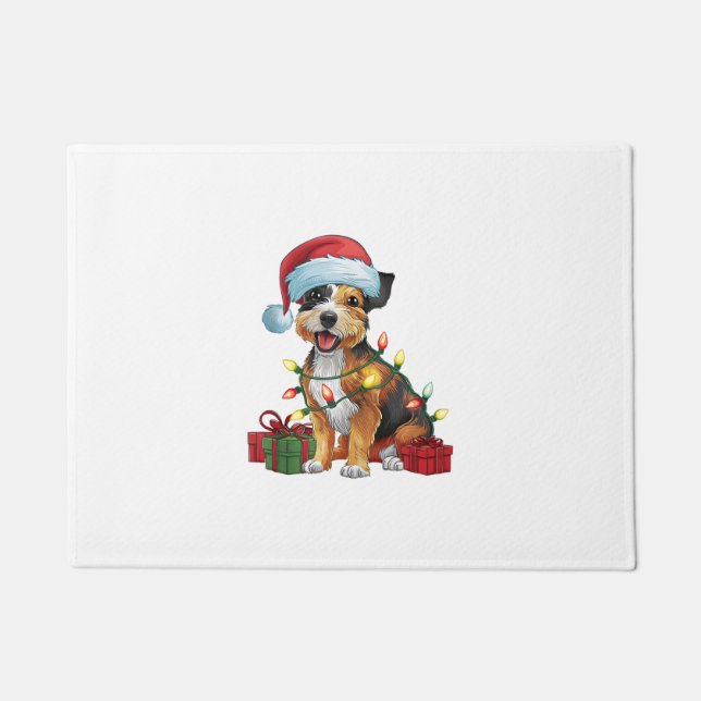 Felpudo Navidad en Santa Hat Border Terrier Dog (Anverso)