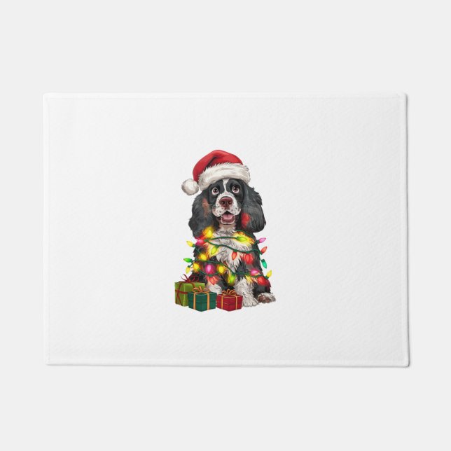 Felpudo Navidad iluminando Santa Hat Perro Malamute Alaska (Anverso)