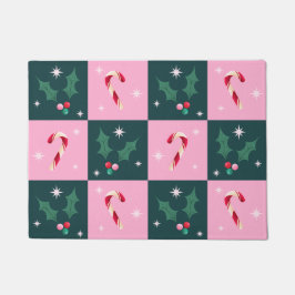 Felpudo Navidad Ivy, Candy Cane con tablero de ajedrez