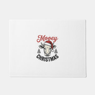 Felpudo Navidad Mooey Vaca Sombrero de Santa Grabado Antig