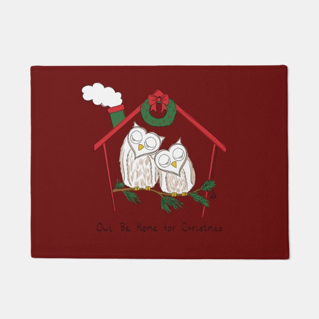 Felpudo Navidad Owl Be Home Cute (Anverso)
