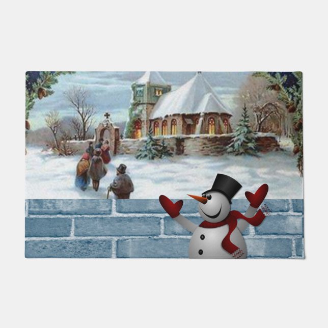 Felpudo Navidad Puerta Mat, hombre de nieve (Anverso)