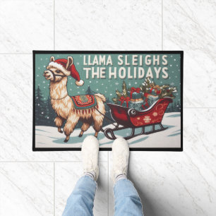 Felpudo Navidad vintage, Llama agita a los Navidades de va