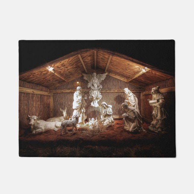 Felpudo Navidades Adoran Escena De Jesús Natividad Manger (Anverso)