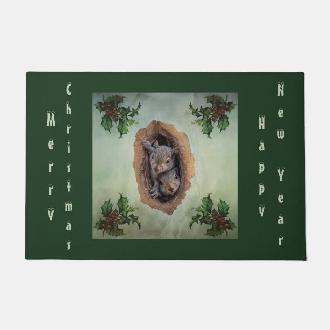 Felpudo Navidades Bebé ardillas Doormat (Anverso)