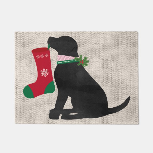 Felpudo Navidades Black Lab Perro Preppy (Anverso)