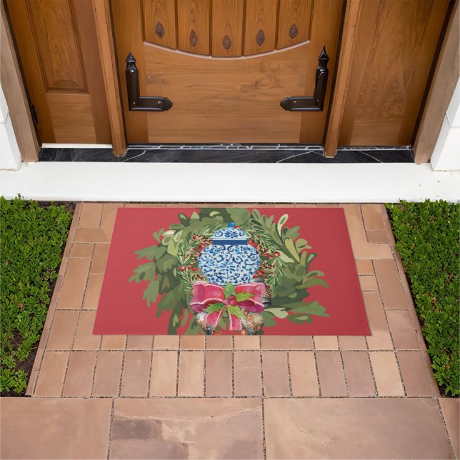 Felpudo Navidades Blue Ginger Jar Wreath (Exterior)