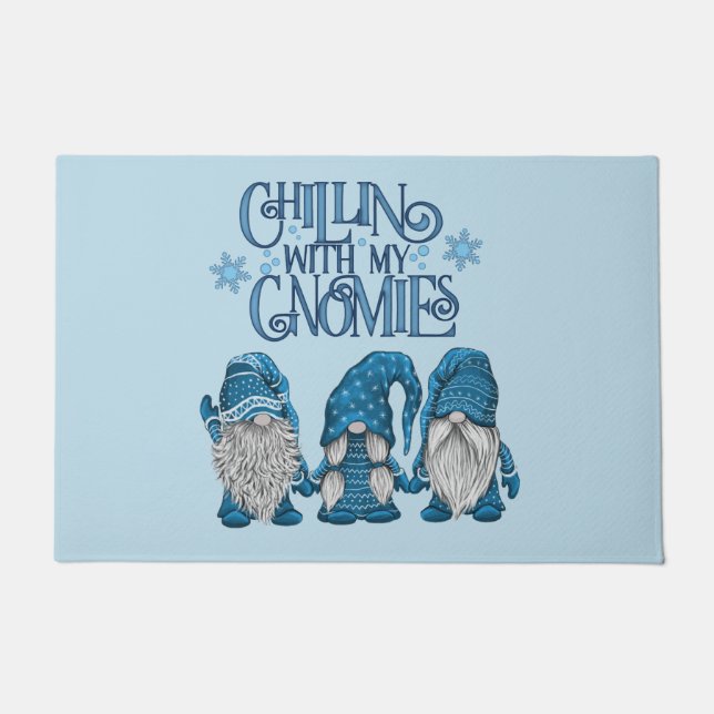 Felpudo Navidades Blue Winter Trio Chillin Con Mis Gnomies (Anverso)