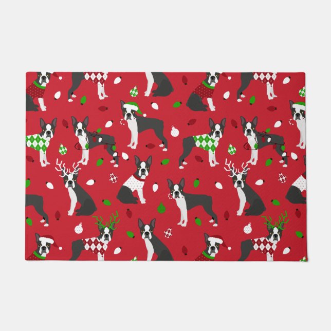Felpudo Navidades Boston Terrier Doormat (Anverso)