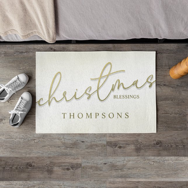 Felpudo Navidades caligrafía de oro guión de beneficencia  (Gold calligraphy script custom doormat)