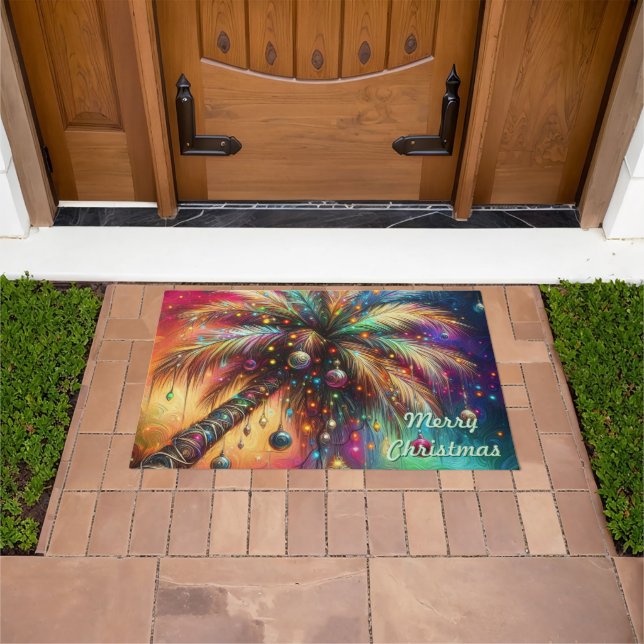 Felpudo Navidades caprichosos Palm Tree Tropical Beach Viv (Exterior)
