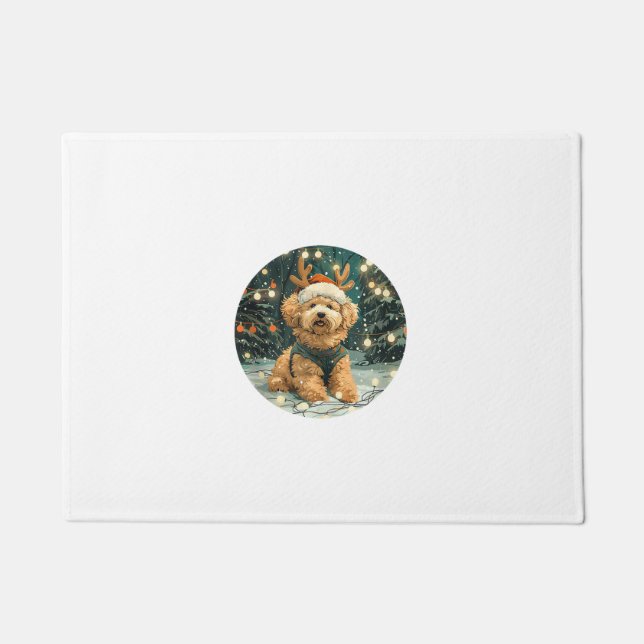 Felpudo Navidades Cavapoo Perro reno Santa Hat cúter Holi (Anverso)