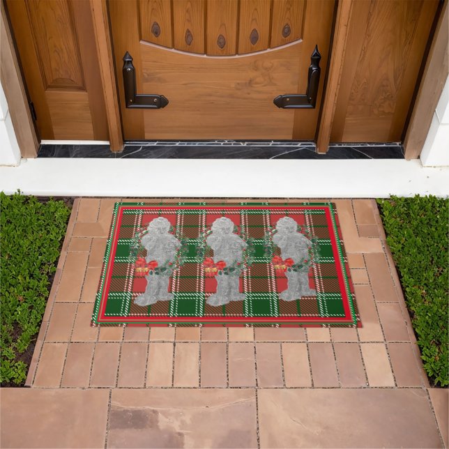 Felpudo Navidades Cherub Angel Plaid Doormat Bienvenida (Exterior)