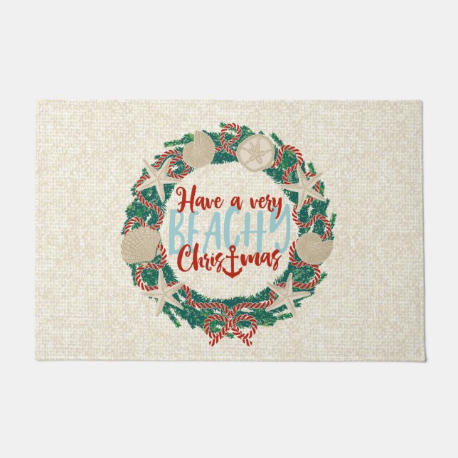 Felpudo Navidades Costa Tropical Sea Shell Wreath - Rojo (Anverso)