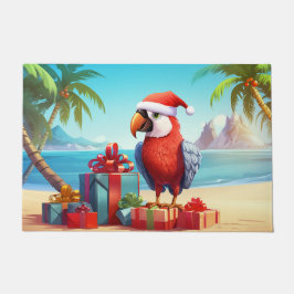 Felpudo Navidades Cute Santa Parrot Tropical Beach